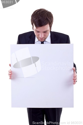 Image of  man holding a blank banner