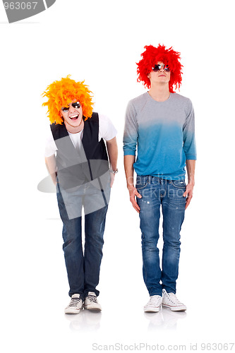 Image of one standing, one laughing