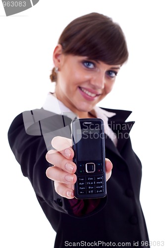 Image of business woman holding phone