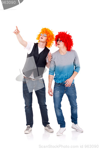 Image of man showing something to his friend