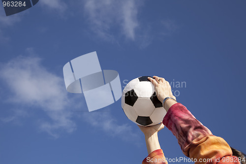 Image of Hands holding a soccer ball