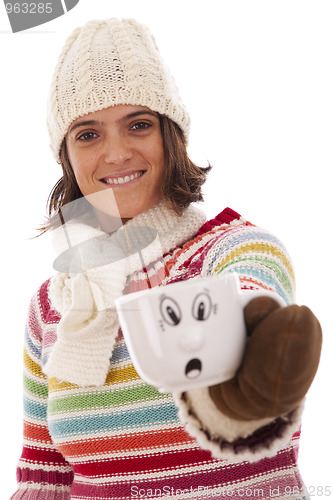 Image of woman with her hot drink cup