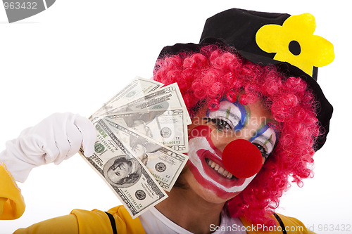 Image of Funny clown holding money