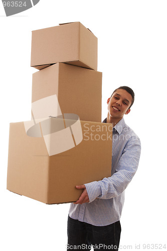 Image of holding a stack of parcels
