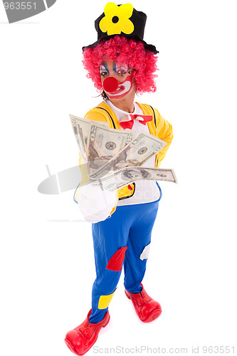 Image of Funny clown holding money