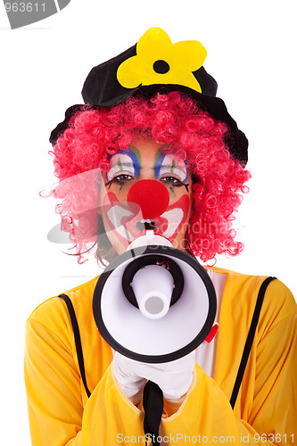 Image of Funny clown with a megaphone