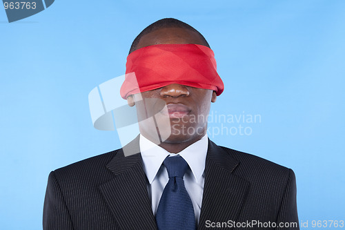 Image of blindfold african businessman