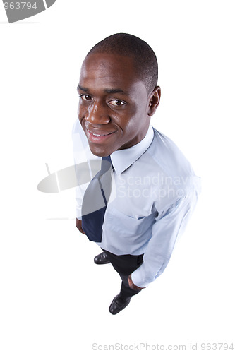 Image of African businessman smiling to you