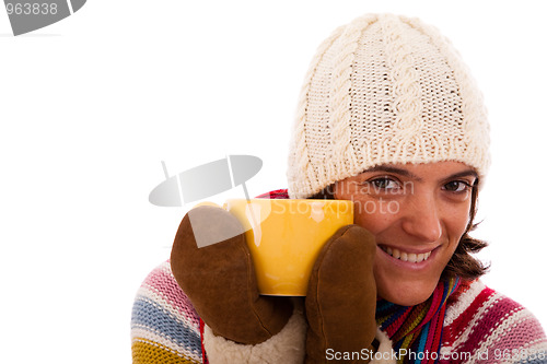 Image of happy woman holding a cup