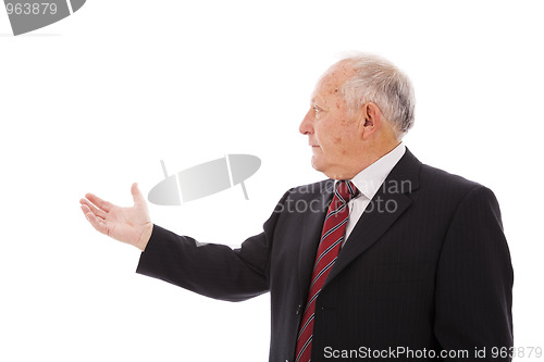 Image of Businessman showing something