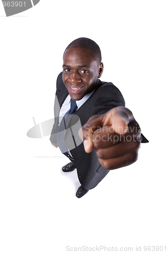 Image of African businessman pointing to you