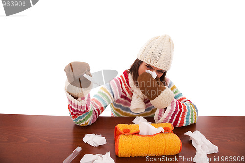 Image of woman with flu symptoms