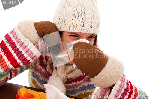 Image of woman with flu symptoms