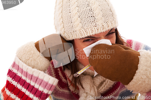 Image of woman with flu symptoms