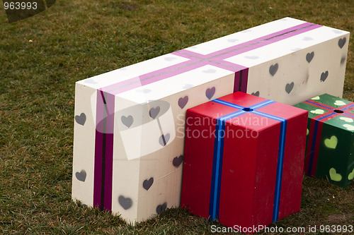 Image of Gift boxes in the grass
