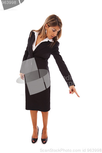Image of Businesswoman pointing down