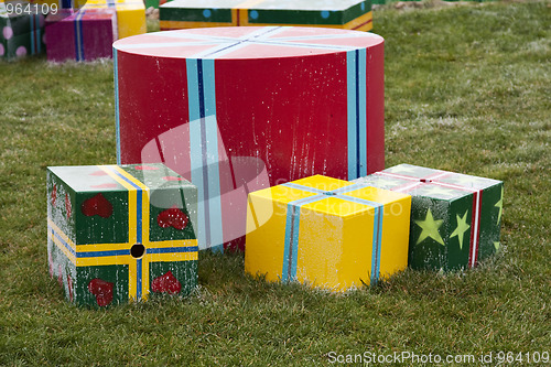 Image of Gift boxes in the grass