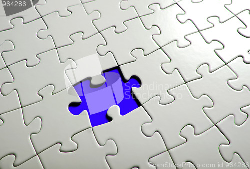 Image of Missing puzzle  piece, focus around the empty space.