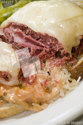 Image of reuben sandwich close up