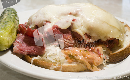 Image of reuben sandwich close up