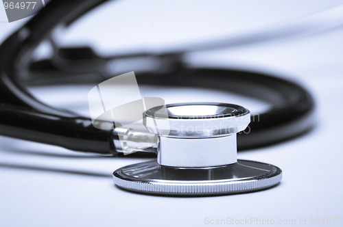 Image of Blue toned stethoscope close up