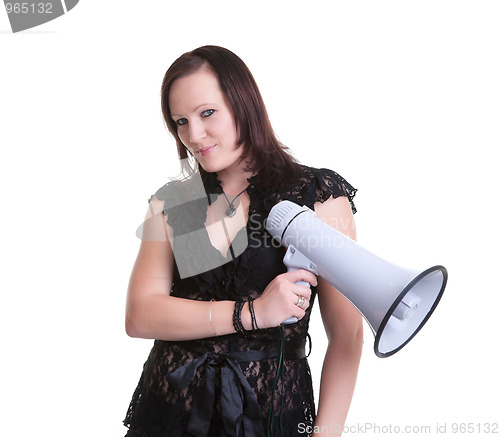 Image of young woman wiht megaphone or bullhorn