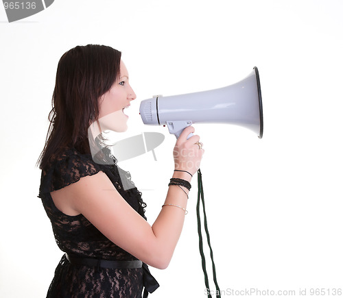 Image of young woman wiht megaphone or bullhorn