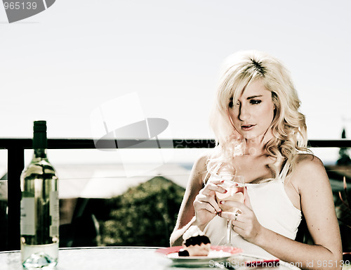 Image of beautiful woman in restaurant 