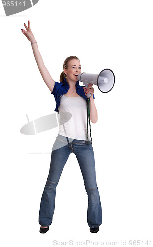 Image of young woman wiht megaphone or bullhorn