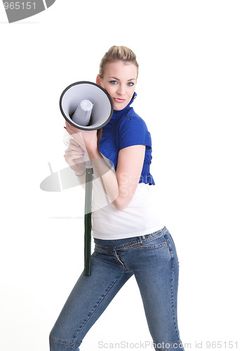 Image of young woman wiht megaphone or bullhorn