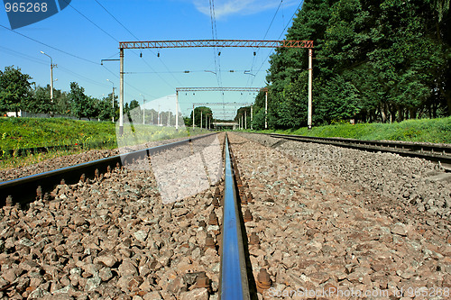 Image of Iron railroad rail that goes far out