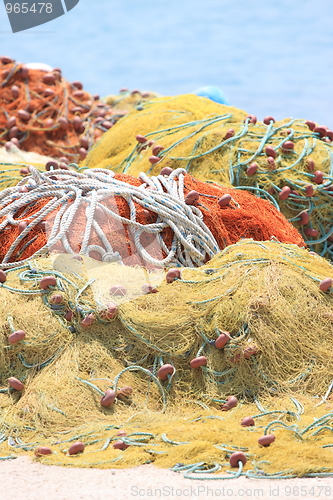 Image of Colorful fishing nets in the port 