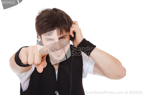 Image of Casual man listening to music