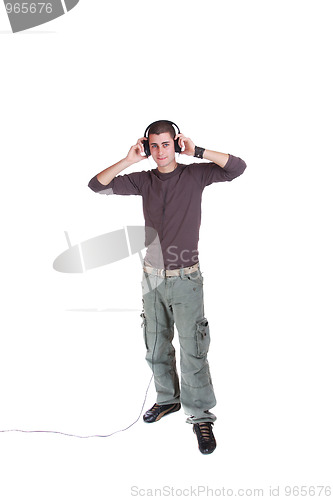 Image of Young man listening music