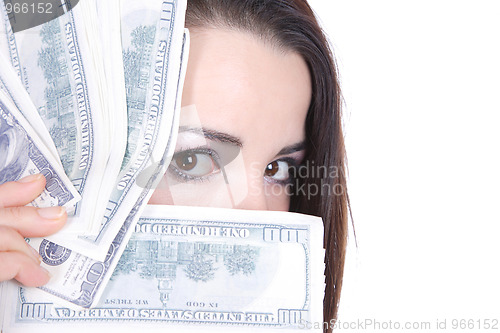 Image of young lady holding cash