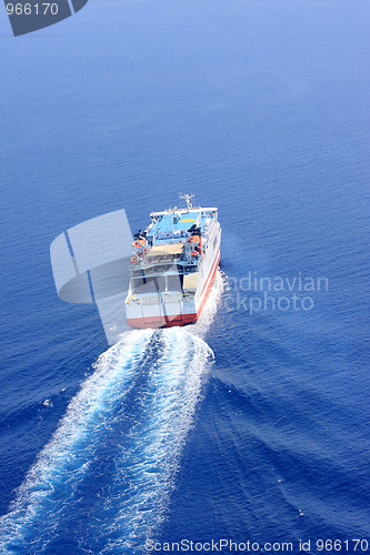 Image of Aerial view of passenger ferry boat 