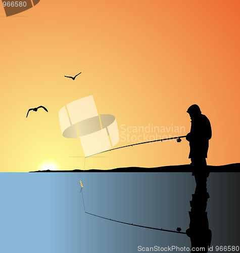 Image of Realistic illustration fishing on lake