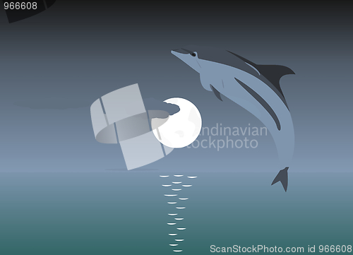 Image of Illustration of a jumping dolphin over a moonlight