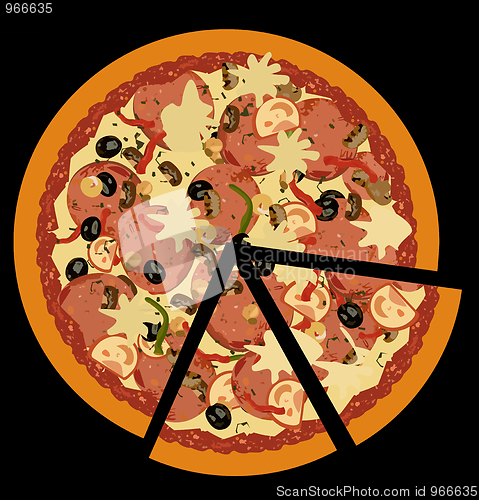 Image of Realistic illustration pizza on black  background