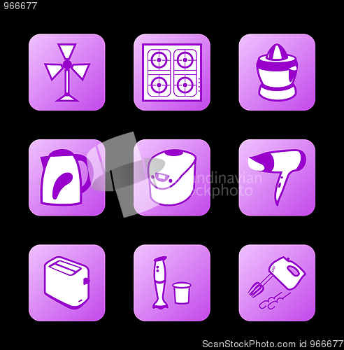 Image of Home appliances icons, purple contour series