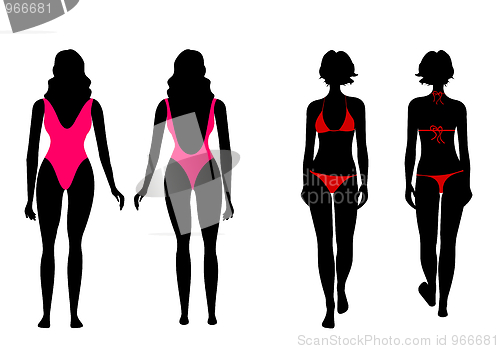 Image of Silhouettes of women in bathing suit