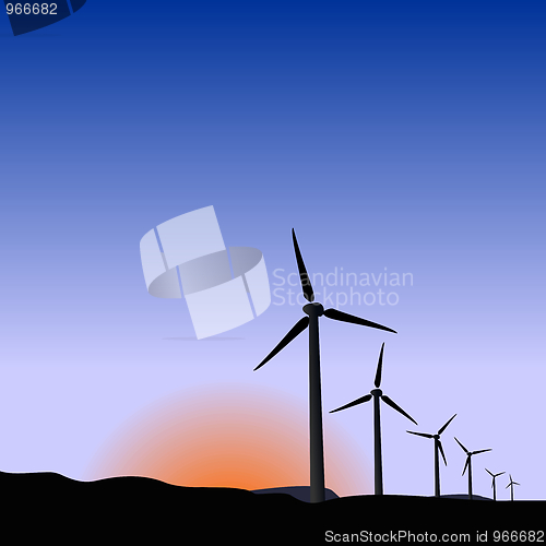 Image of Realistic illustration wind generators of sunrise