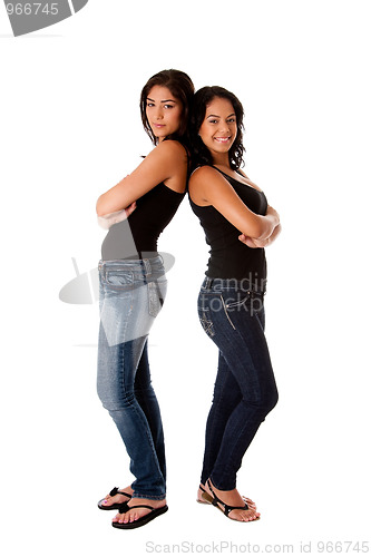 Image of Hppy young girls back to back