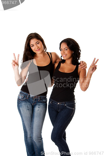 Image of Young happy peace girls