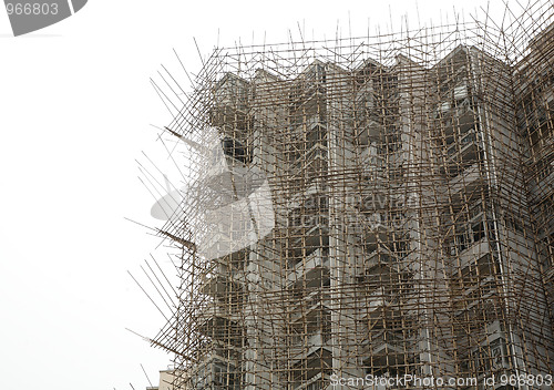 Image of bamboo scaffolding in construction site