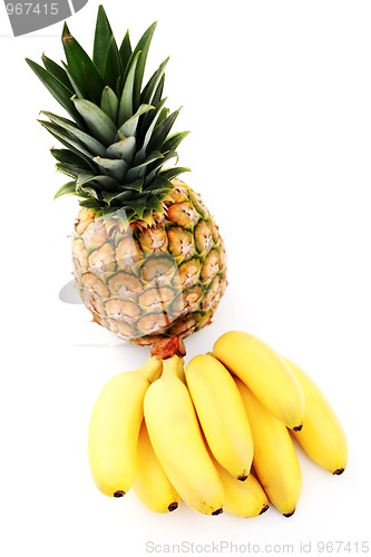 Image of banana bunch with pineapple