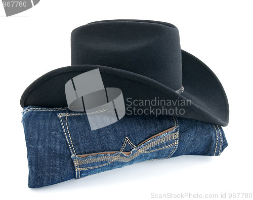 Image of Cowboy hat and blue jeans