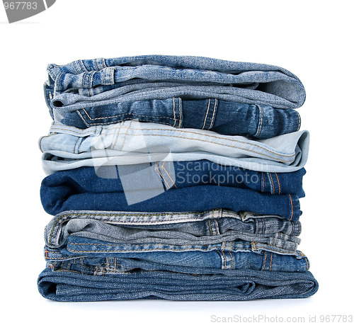 Image of Stack of blue denim clothes