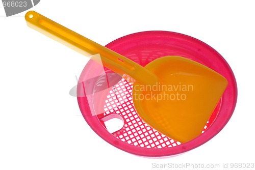 Image of Yellow and pink sandbox toys