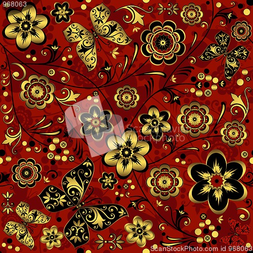 Image of Red-gold-black seamless vintage pattern